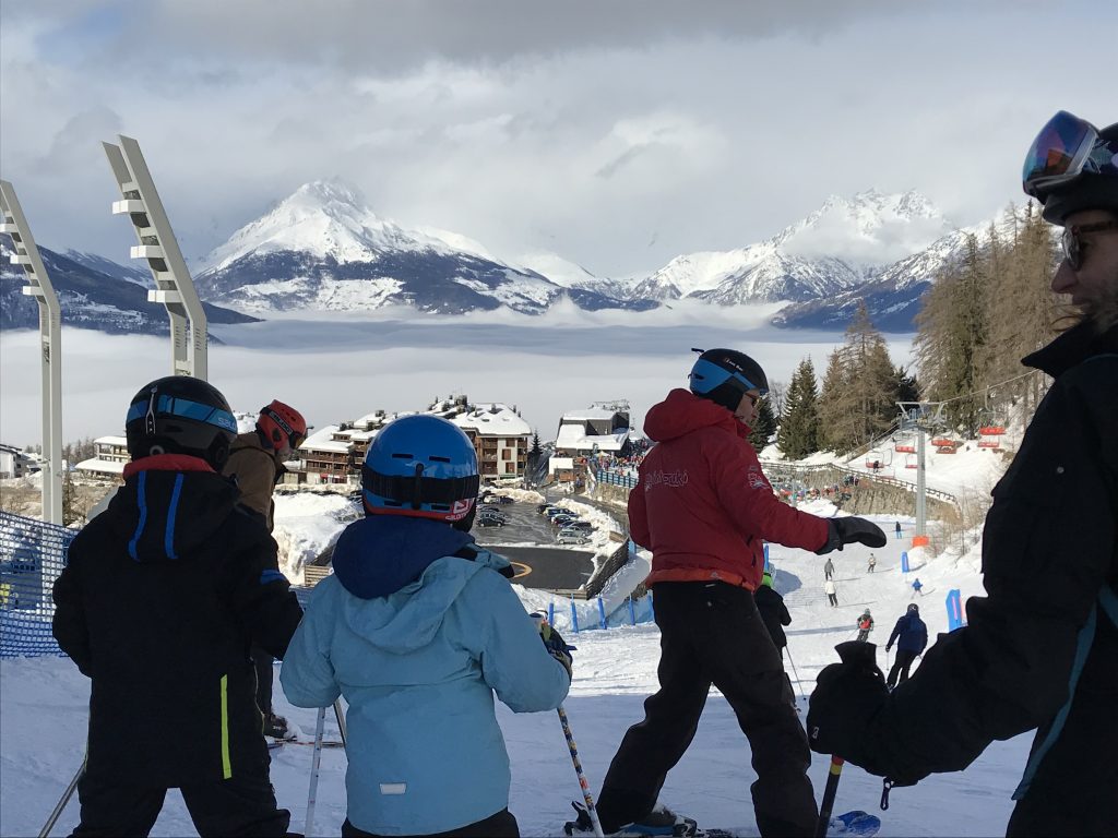 The boys going the last part of the piste to the base of Pila, ready to catch back the cable car to Aosta. Photo: The-Ski-Guru.