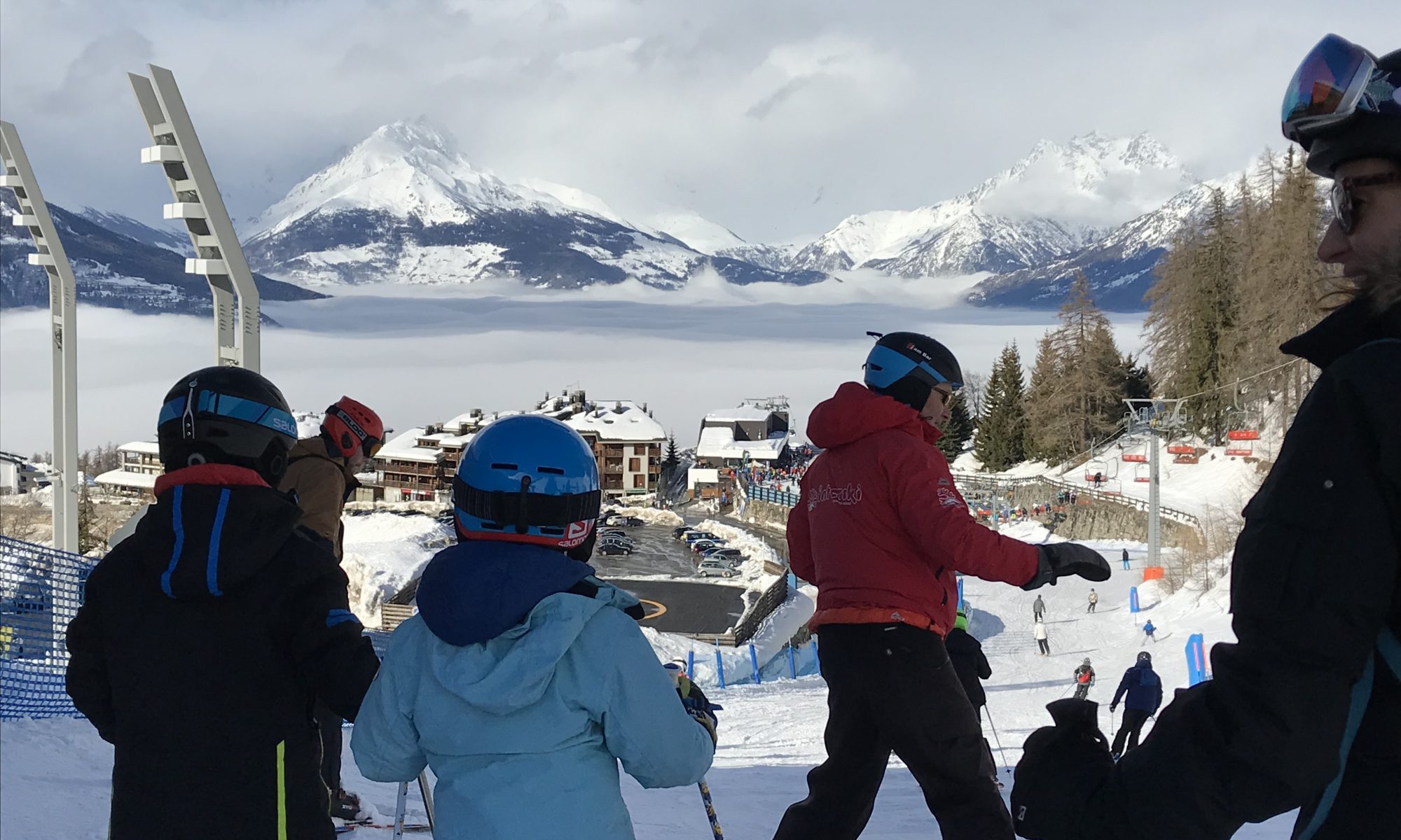 The boys going the last part of the piste to the base of Pila, ready to catch back the cable car to Aosta. Photo: The-Ski-Guru.