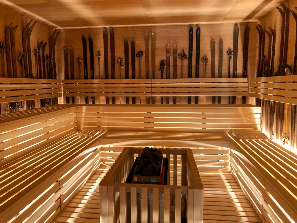 A new QC Terme opened in Chamonix - a sauna surrounded by skis.