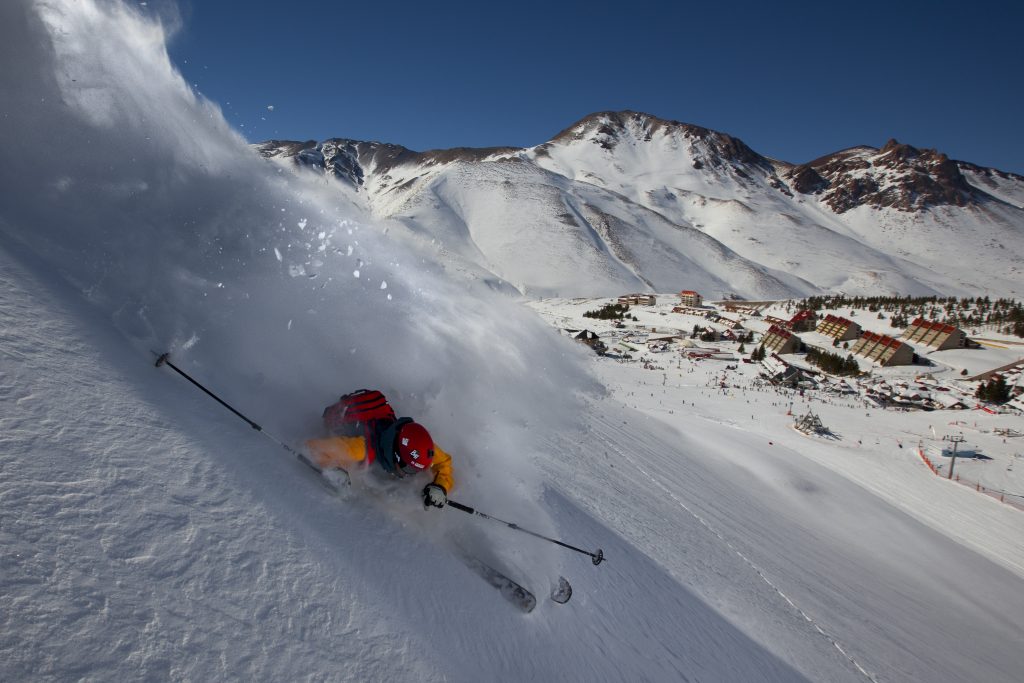 Las Leñas, Cenidor, a black short steep piste in Las Leñas connecting the two sectors of the mountain. .