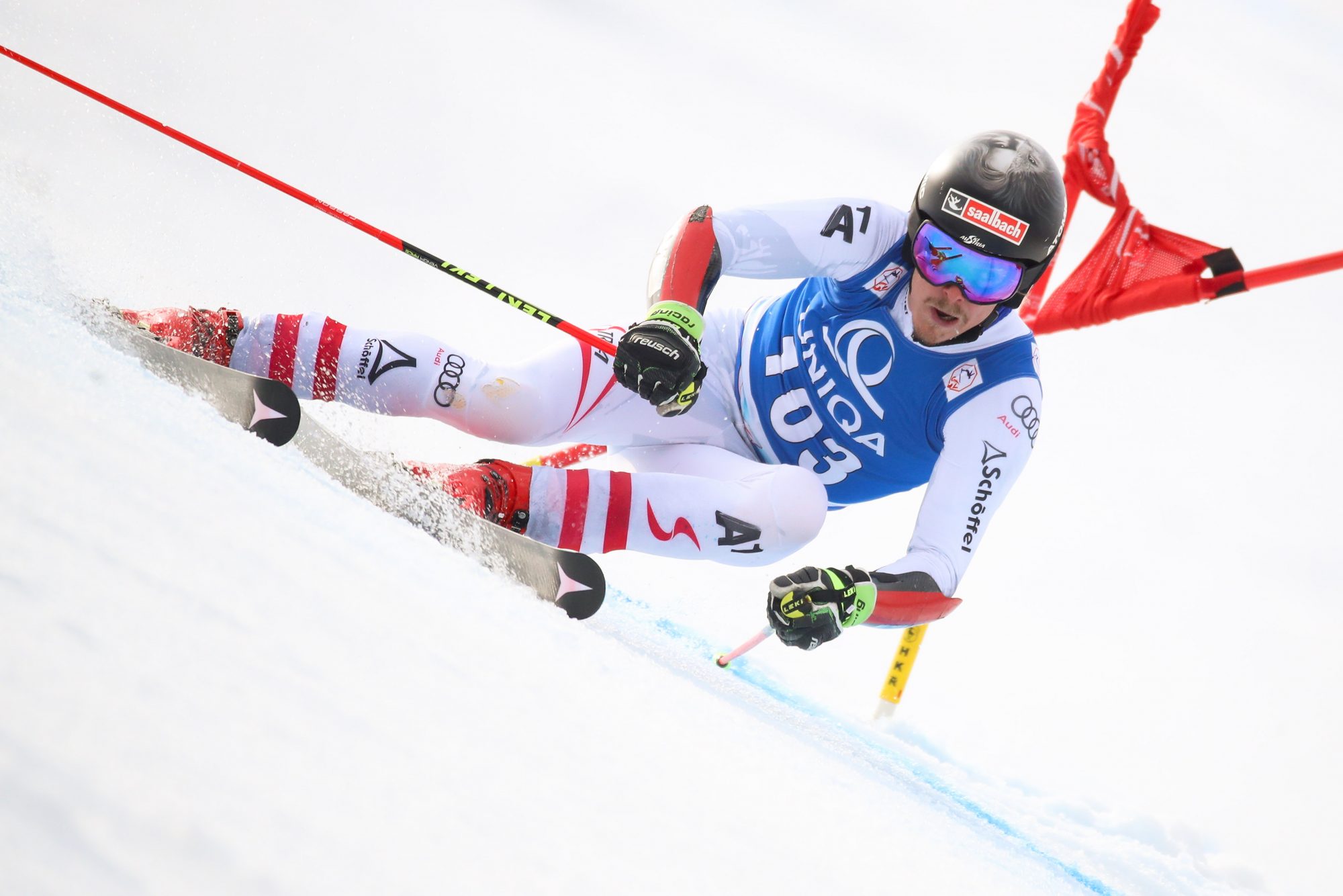 Manuel Feller- Saalbach Ski World Cup. Copyright-©-GEPA-pictures-Christian-Walgram-Manuel-Feller. Ski World Cup: Saalbach is in the Starting Gates.