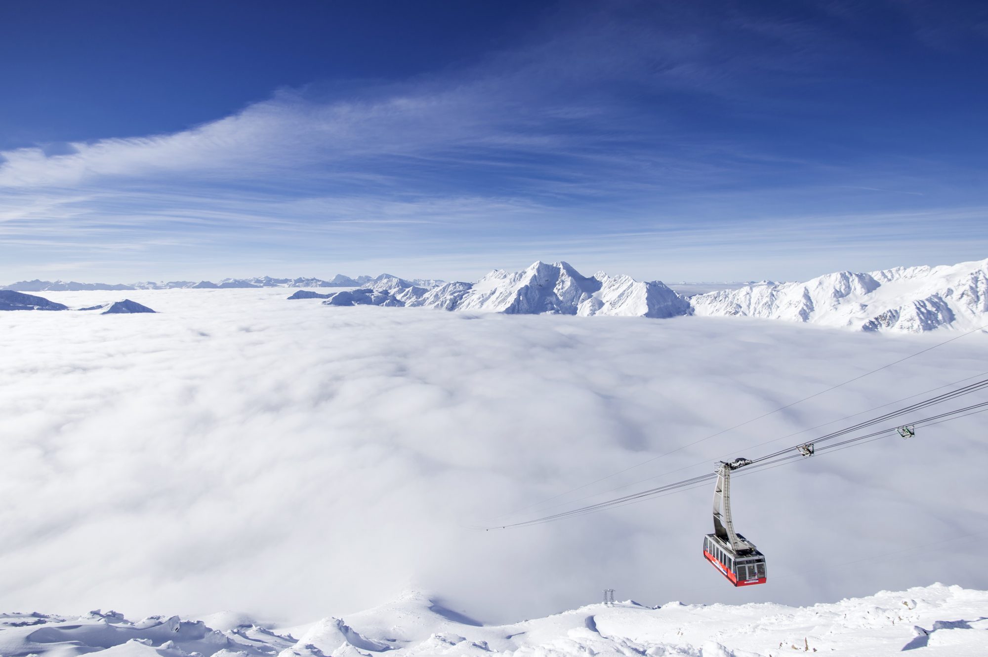 Val Senales glacier on top of the clouds. Season Opening’s at the different ski resorts of Sudtirol and Christmas Markets.