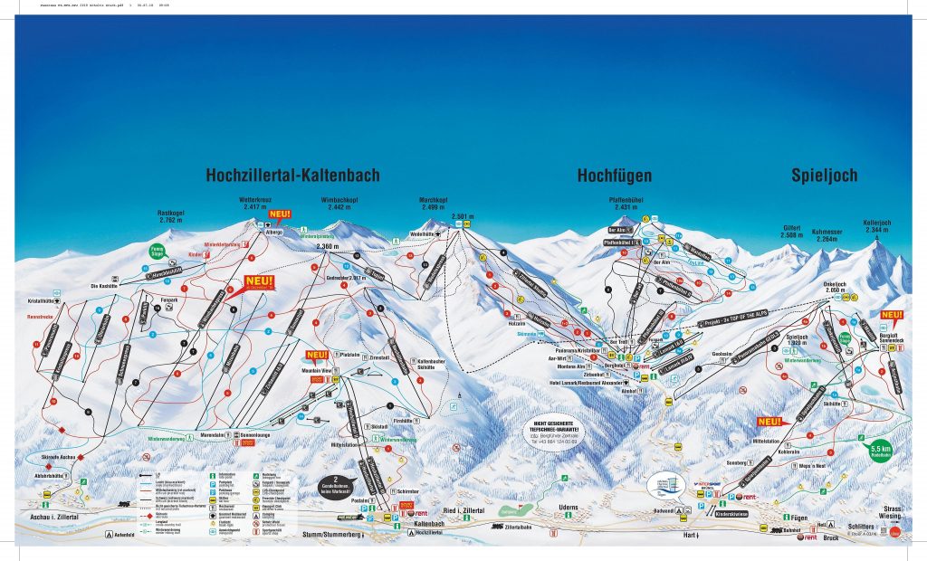 Hochzillertal ski map. A Gondola Accident happened in Hochzillertal today.