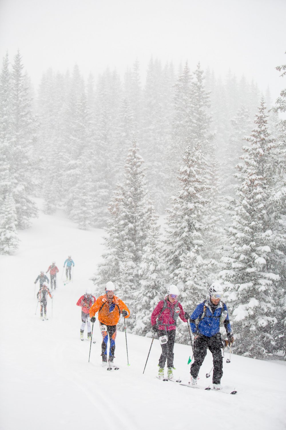 Snowmass Burnt Mountain Climb. Photo: Aspen Skiing Company. Audi Power of Four Ski Mountaineering Race Mar. 2-3. New United States Ski Mountaineering Association National Championship.