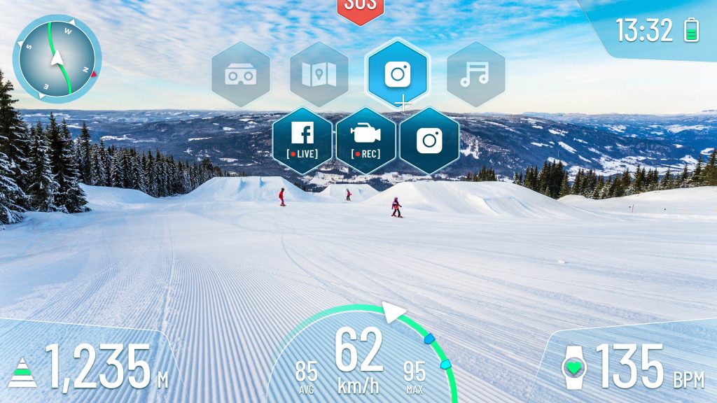 On the visor of the Mohawk helmet, the user can call up various visual data such as speed, altitude and a navigation system. A glance into the future: First ski and snowboard helmet with Augmented Reality is being tested in Schladming-Dachstein.