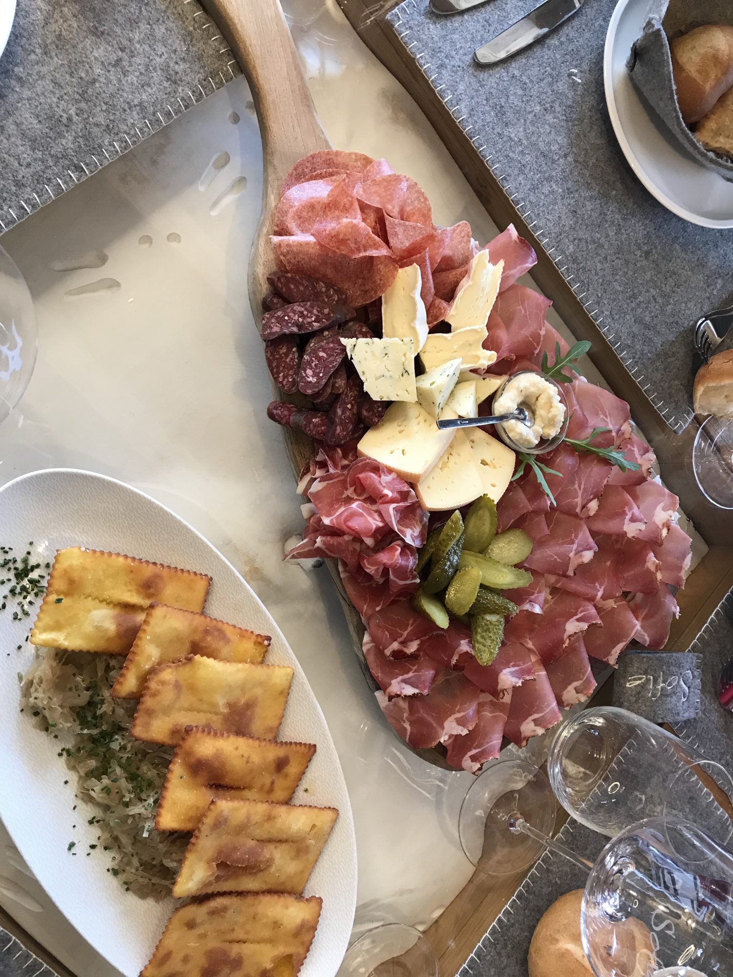 Our starters at Baita Sofie. Lunch at Baita Sofie in Seceda, Val Gardena, Dolomiti Superski, Sudtirol.