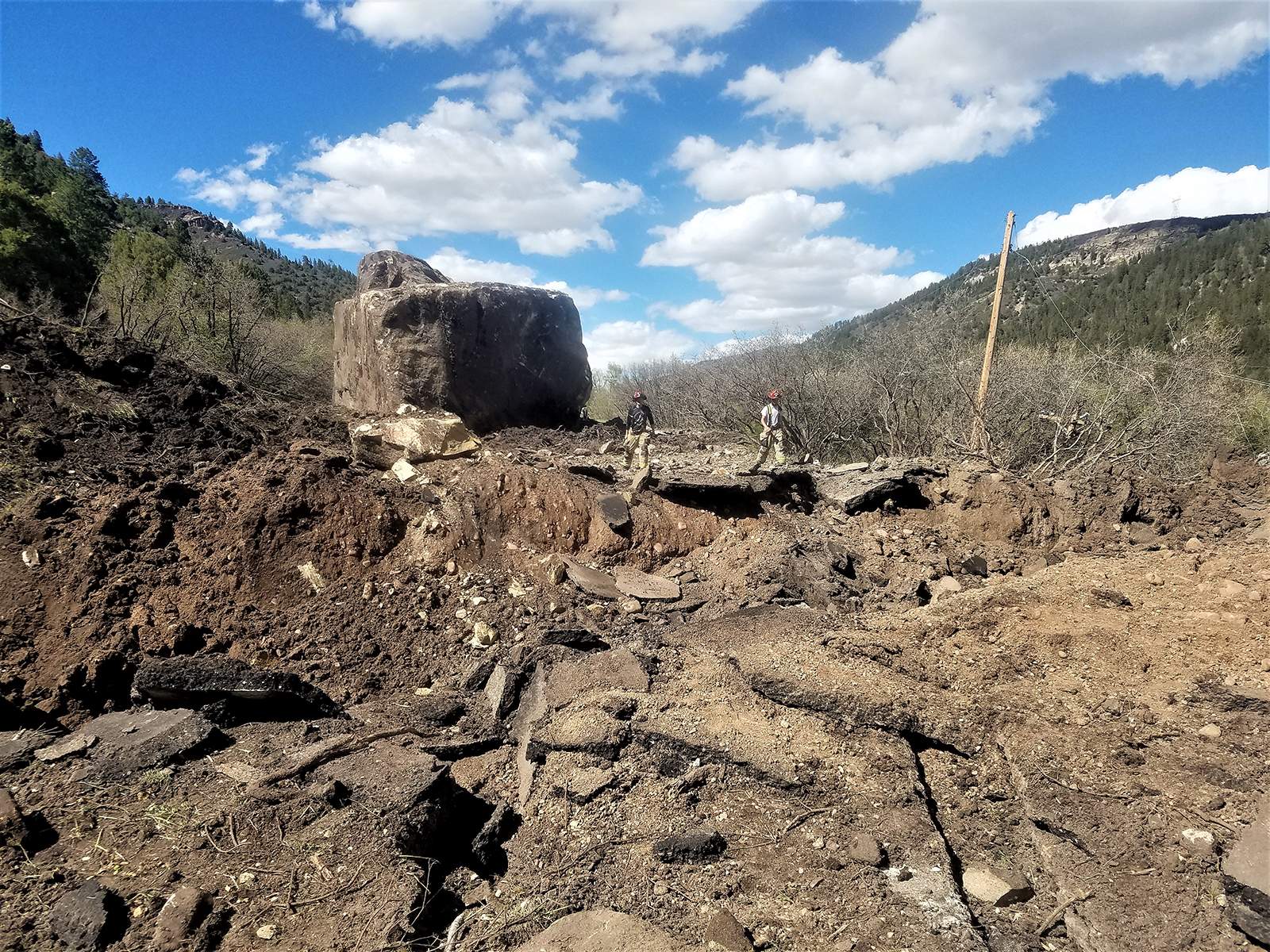 A Rockslide, with a boulder of a size of a house, wiped out a section of the highway in SW Colorado