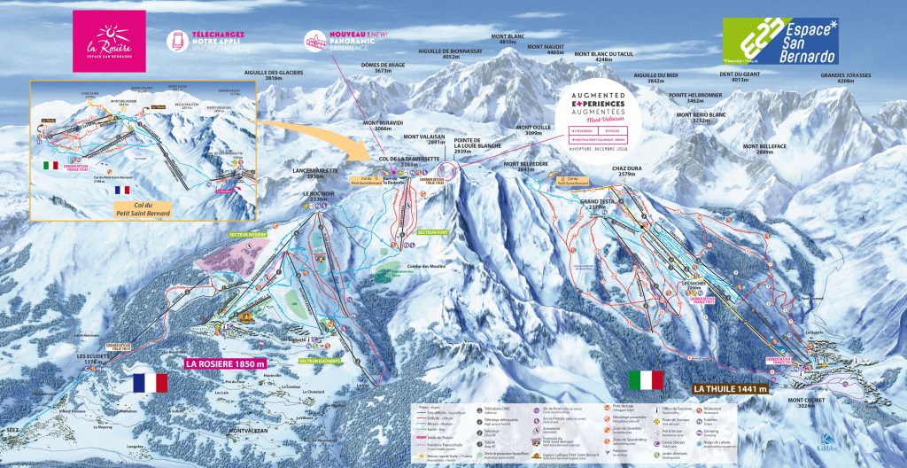 Work is underway to open the Petit St Bernard Pass – up to 7 meters of snow. Ski Map of La Rosière and La Thuile.