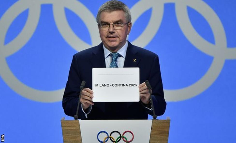 IOC President Thomas Bach opens envelope with the winner being Milano-Cortina for 2026. Milan-Cortina Awarded the Olympic Winter Games 2026.