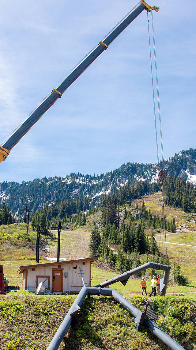 Stevens Pass: A Frame is being lifted up for Daisy lift. Photo: Vail Resorts. Summer Works at Stevens Pass to get a better skiers’ and boarders flow. 