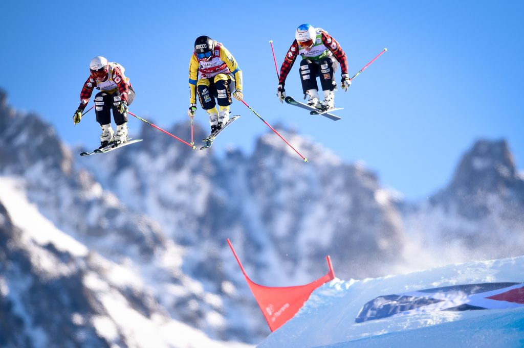 Val Thorens World Cup Ski Cross- PhotoL Laurent Salino. Val Thorens Tourism Office. Val Thorens hosts the first stage of the World Cup Ski Cross.