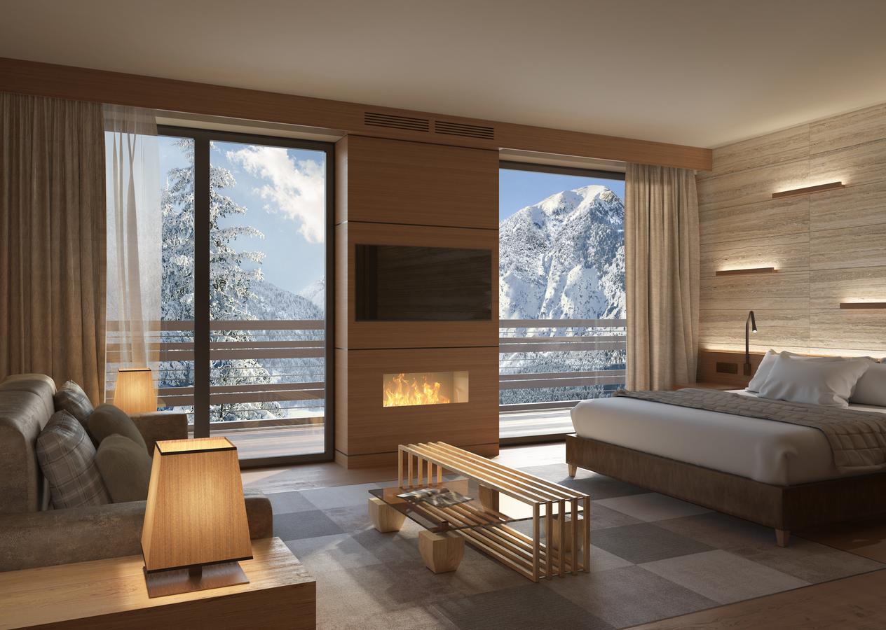 Room at the Lefay Resort & Spa Dolomiti. Pinzolo/Madonna di Campiglio has opened its first 5 stars luxury hotel- Lefay Resort & Spa Dolomiti.