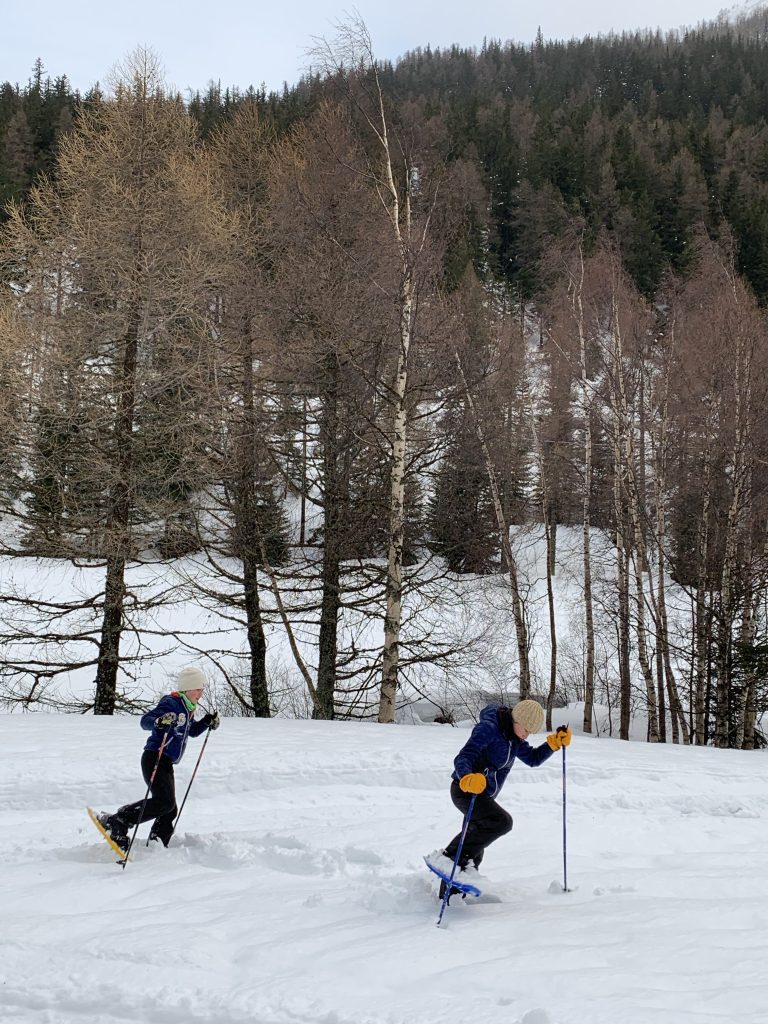 The boys snowshoeing at Arpy.