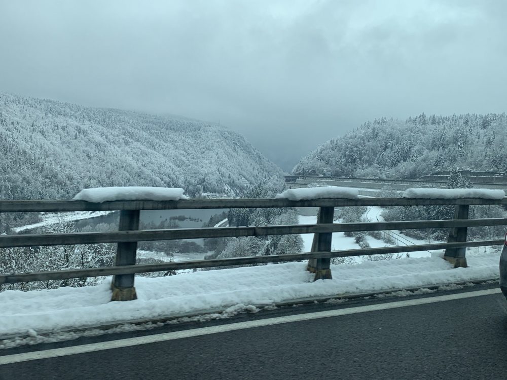 There was still snow in Nantua. Our Winter Gate-away to the Mountains - no skiing included.