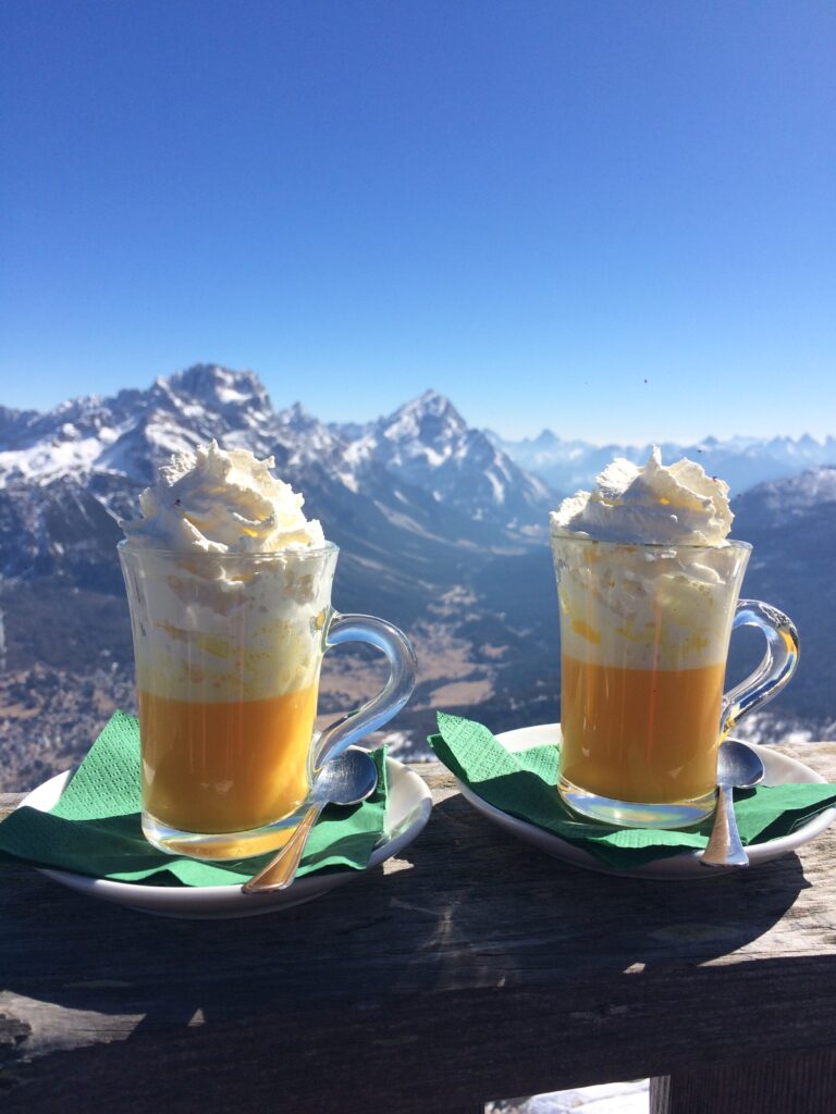 A classic in Cortina d'Ampezzo- Bombardino in a terrace absorbing great views! Photo credit: Cortina Marketing.