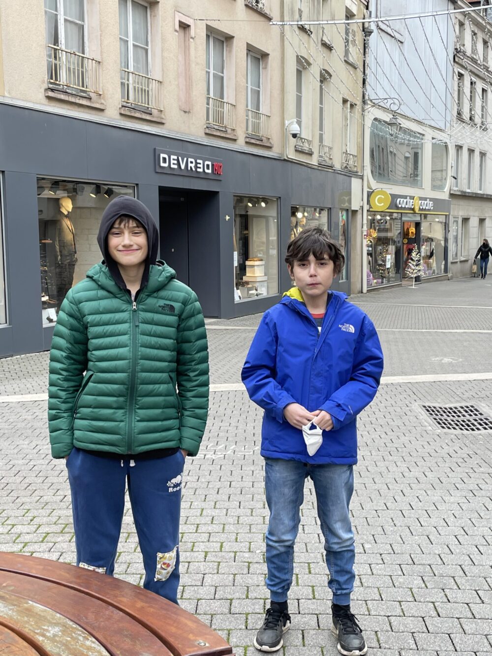 The boys waiting for their food from Frenchy's Food in Chaumont. Photo: The-Ski-Guru. The Mad Rush of the Last Days to get out of Britain in Time before Lockdown.