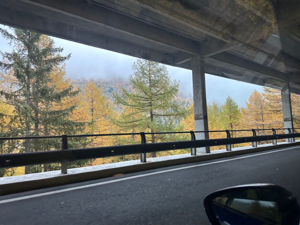 Coming into the Aosta Valley passing the Grand St Bernard Tunnel from Switzerland. Travelling via the Grand St Bernard Pass as an option to the Mont Blanc Tunnel