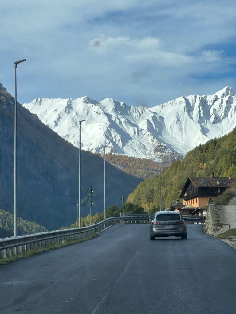 The view going towards the Gd St Bernard from the Italian side. Photo: The-Ski-Guru. Using the Grand St Bernard Tunnel as the Mont Blanc Tunnel is closed till 18th December.