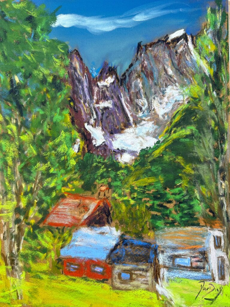 Val Ferret- Plein Aire 30x40 cm. Soft Pastels, Pan pastls and charcoal on La Carte Pastel. For sale in my shop here. 