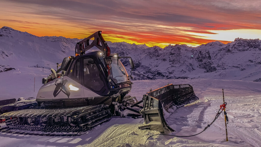 A snowcat grooming the slopes at Cervinia. Photo credit: Cervino Ski Paradise.