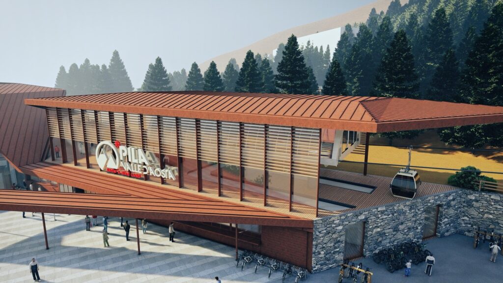 Rendering of new Valley Station for Pila in Pila 1800 m. This part will be ready for the 25-26 ski season. Courtesy Pila SPA. 