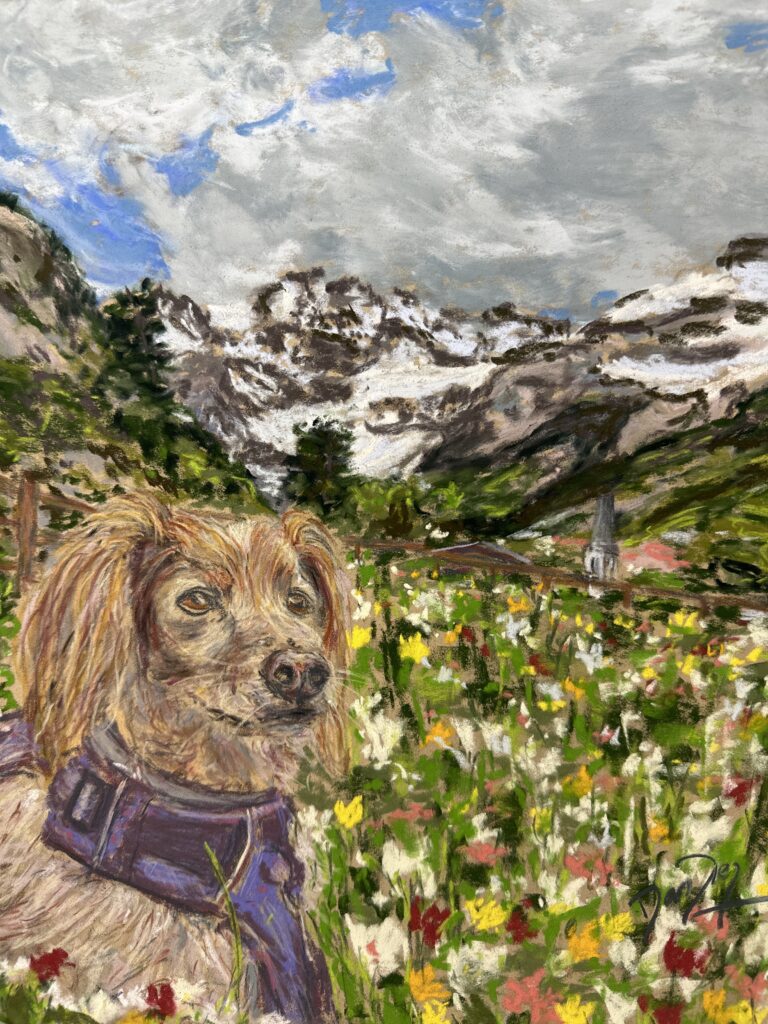 Annie in Courmayeur. Painting by Martina Diez-Routh. Go to see her paintings in the shop here. 