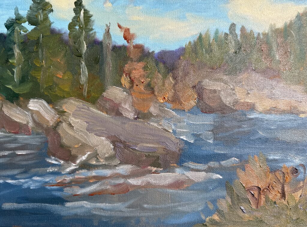 The big rock in the river. See this oil painting in my shop here. 