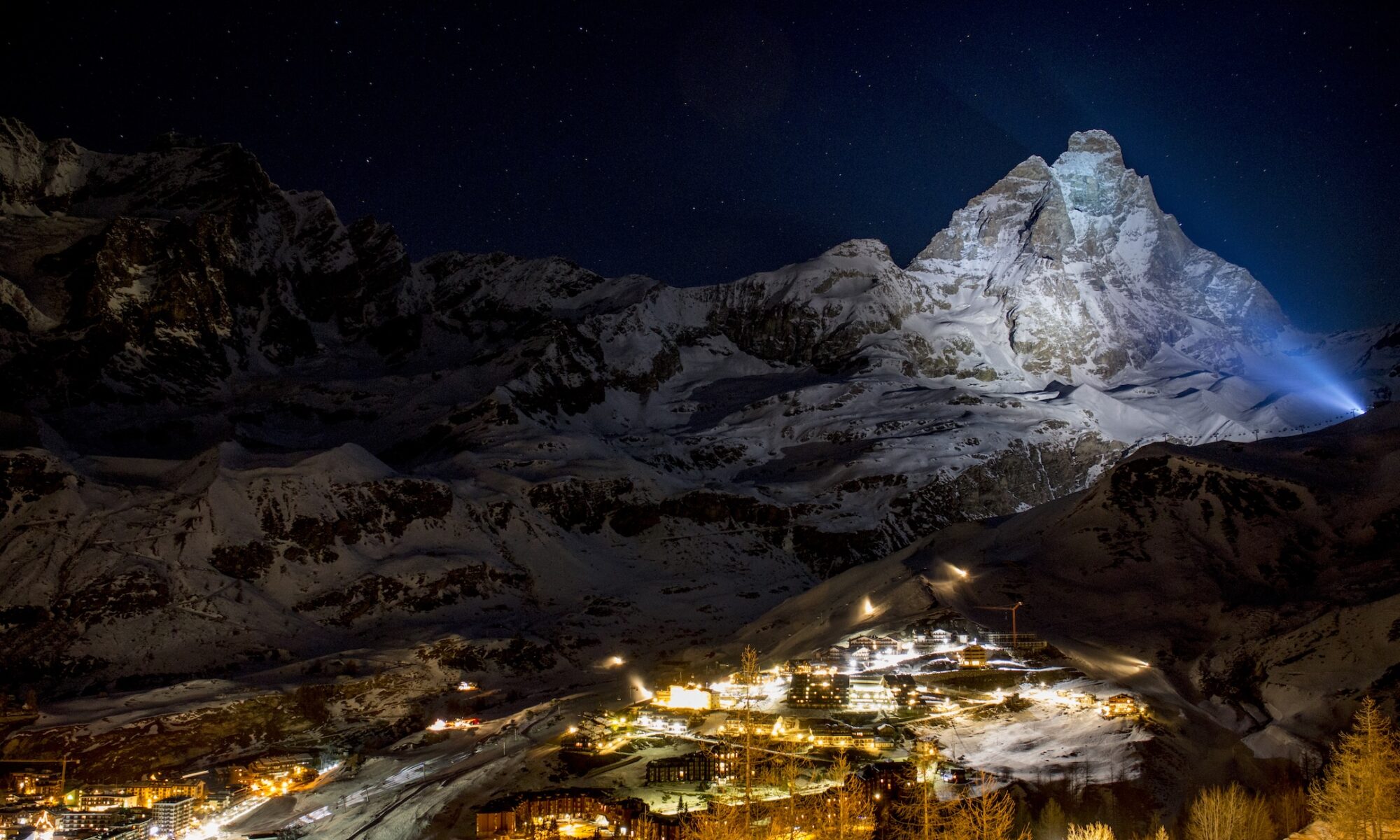 The Gran Becca (Cervino) illuminated at night. Photo Nicola Cornero- Cervino Ski Paradise. Today New opening on Breuil Cervinia