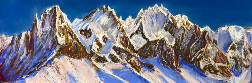 Aiguilles de Chamonix- 100 cm x 35 cm. In my shop here. 